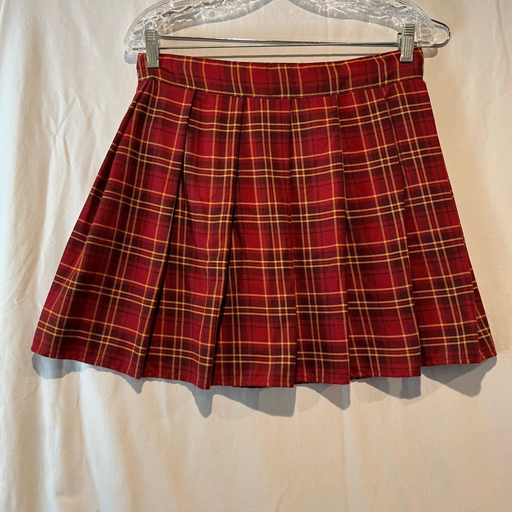 Plaid Skater Adjustable Tartan Skirt in Red and Yellow
